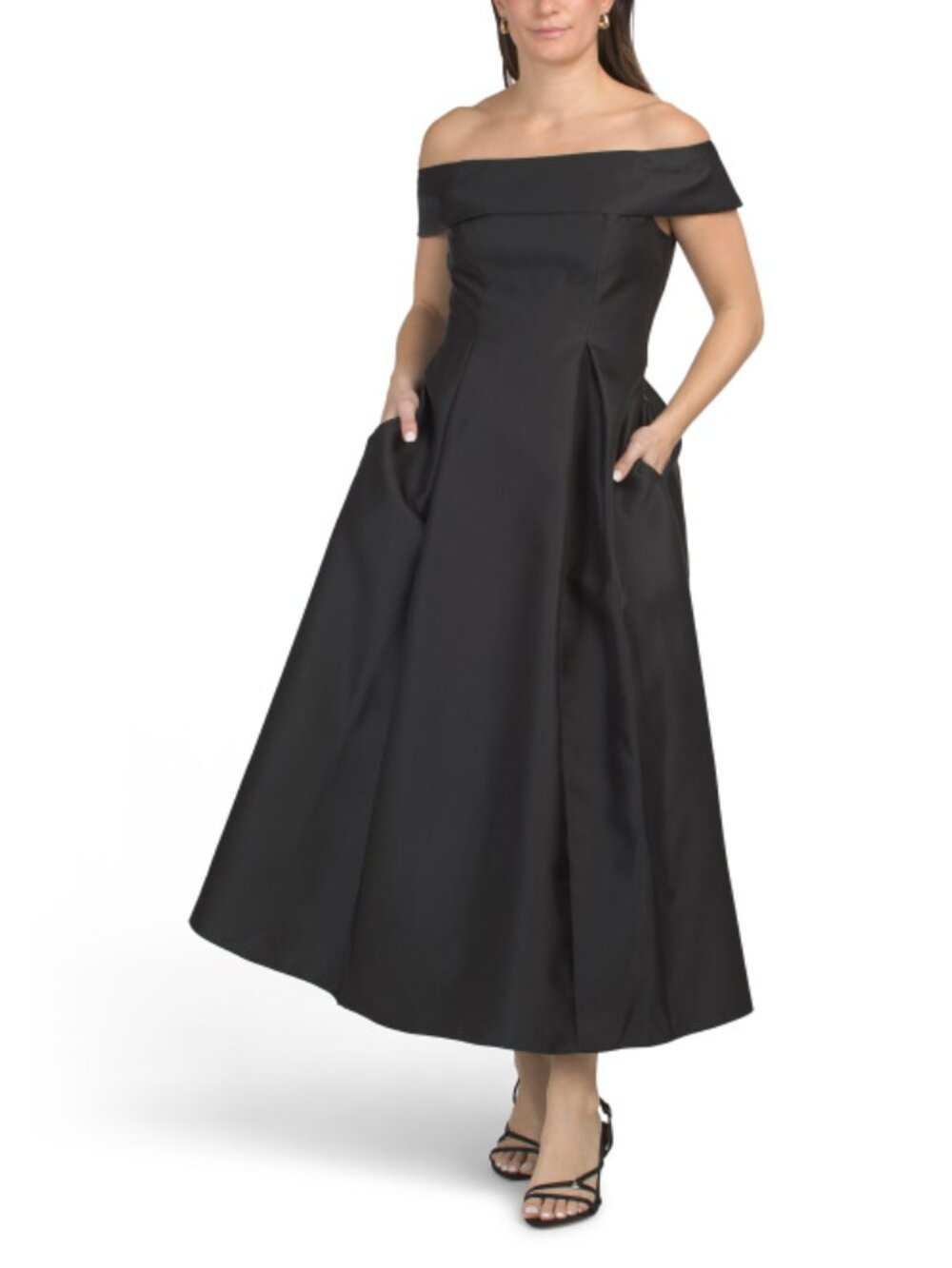 ADRIANNA PAPELL Off The Shoulder Mikado Tea Length Dress - Picture 4 of 4